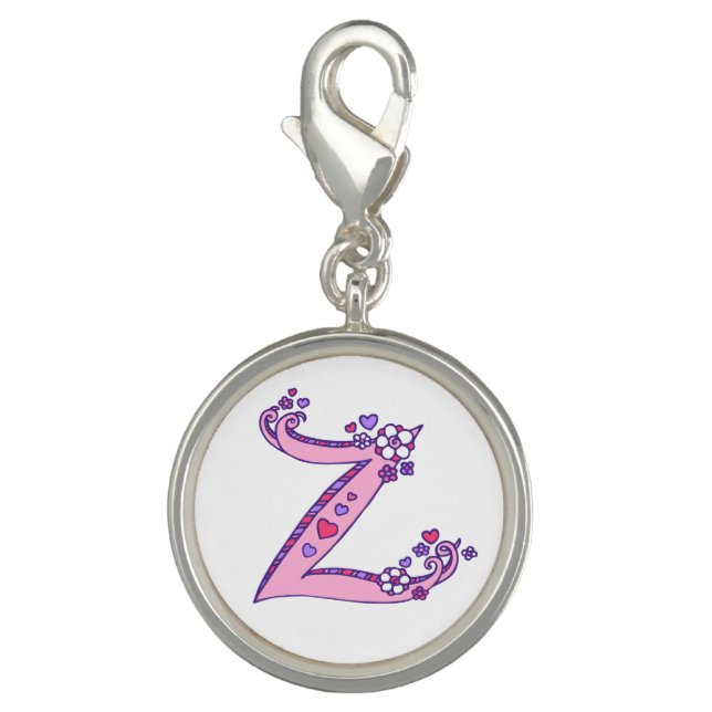 Letter Z monogram heart flower pink art charm (Front)