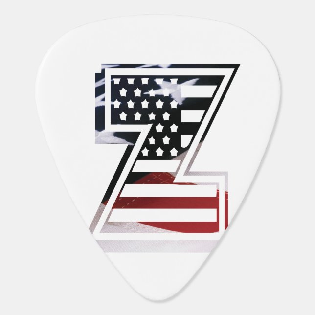Letter Z Monogram Initial Patriotic USA Flag Guitar Pick (Back)
