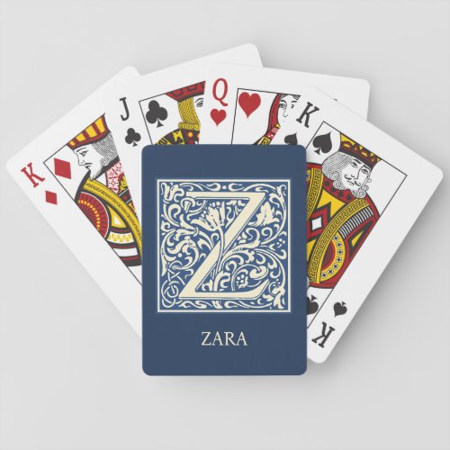 Letter Z Monogram Name Blue William Morris Poker Cards