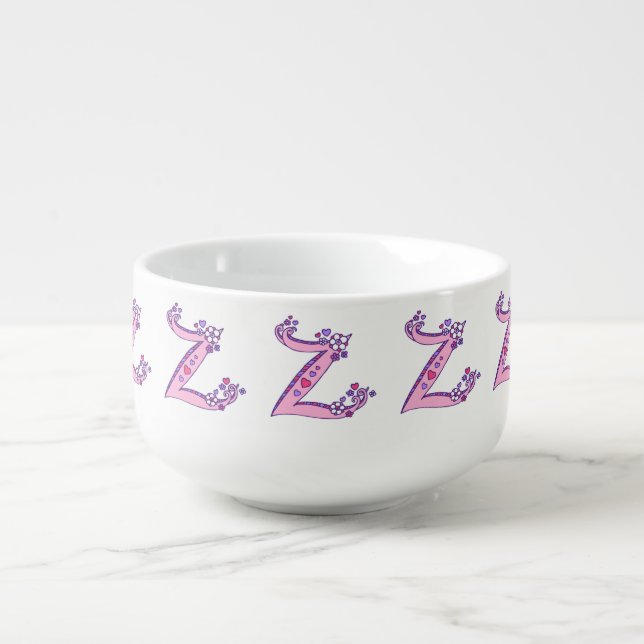 Letter Z monogram pink purple art soup bowl mug (Front)
