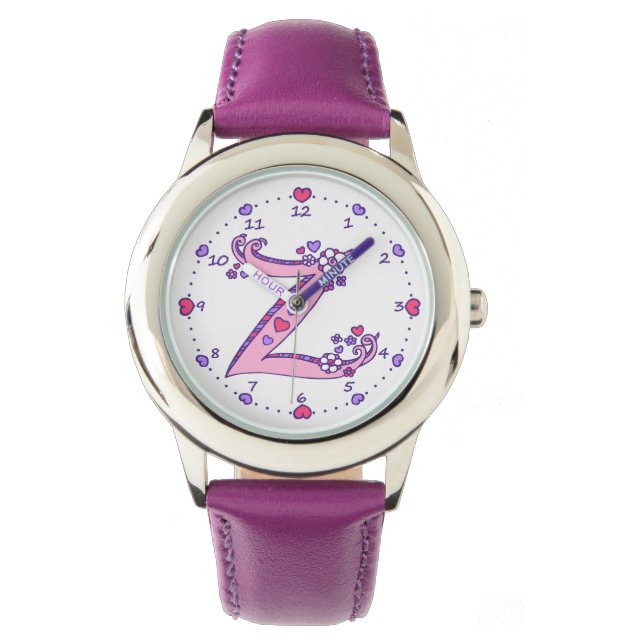 Letter Z pink monogram personalized girls watch (Front)