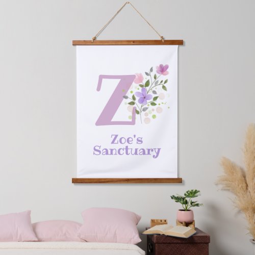 Letter Z plus First Name with a Floral Design Hanging Tapestry