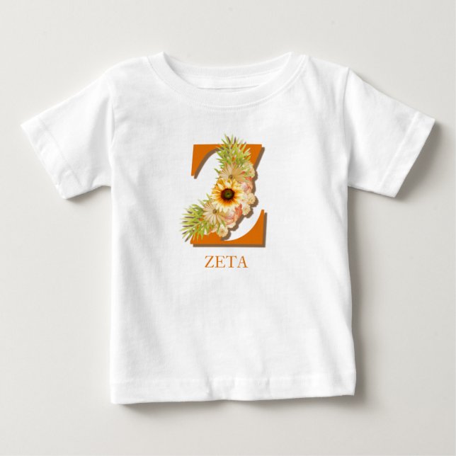 Letter Z Sunflower Floral Monogram with Name Baby T-Shirt (Front)
