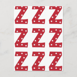 Letter Z - White Stars on Dark Red Postcard