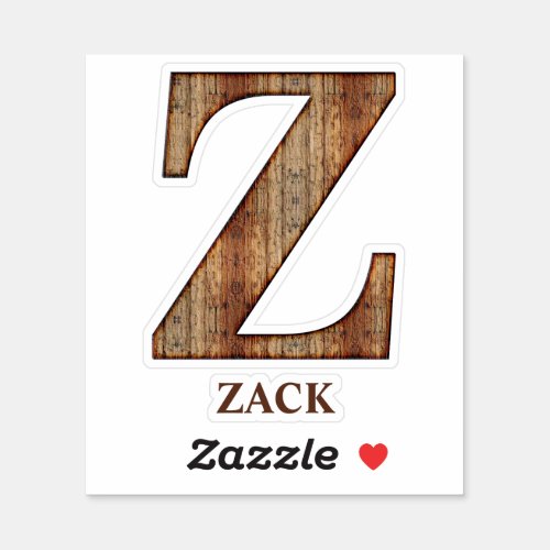 Letter Z wood texture with custom name Sticker