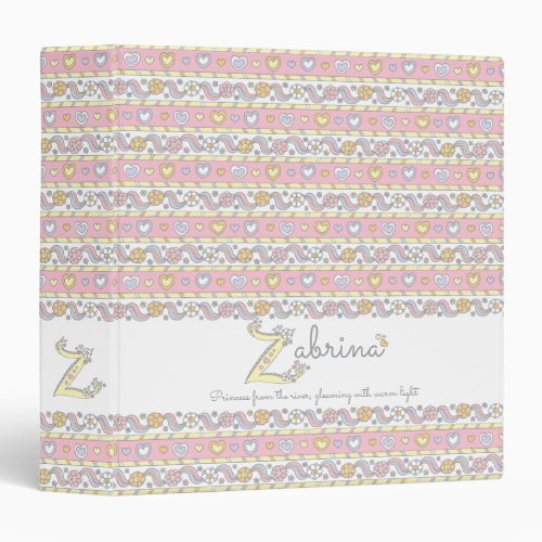 Letter Z Zabrina name meaning hearts flowers art 3 Ring Binder