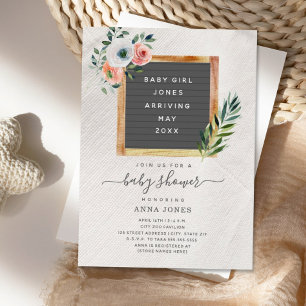 Letterboard Boho Floral Girl Baby Shower Invitatio Invitation