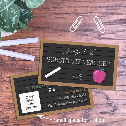 Letterboard Sub Teacher Small Photo Business Cards