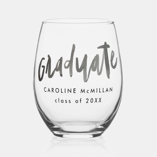 Lettered Graduate Personalized Class of Graduation Stemless Wine Glass (Front)