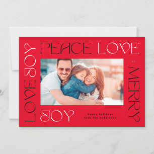LETTERED   RED BLACK MERRY JOY PEACE LOVE PHOTO HOLIDAY CARD