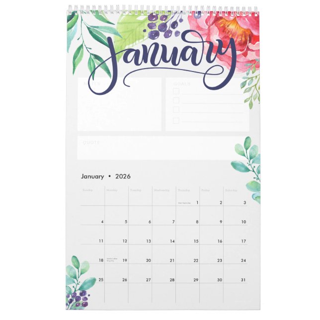 Lettered watercolor calendar - Personalized (Jan 2026)