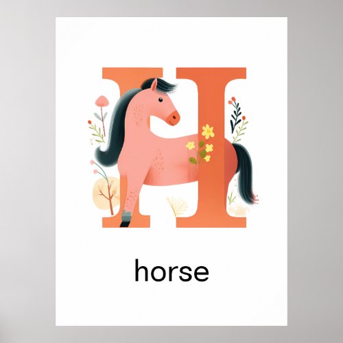 LetterH horse Teach English ESL Cartoon Poster