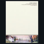 Letterhead Arched Bridge Watercolor Painting<br><div class="desc">Designed based on watercolor painting of Arched Bridge by Farida Greenfield. A beautiful autumn scene in New England with a wooden arched bridge by Mount Desert Island Museum in Maine, stretching on the foreground and a lovely white house on the riverside surrounded by colorful autumn trees and misty background, such...</div>