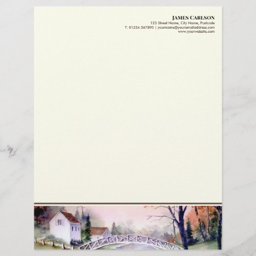 Letterhead Arched Bridge Watercolor Painting