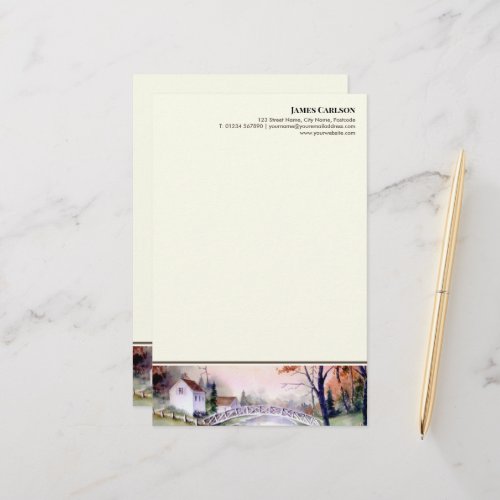 Letterhead Arched Bridge Watercolor Painting