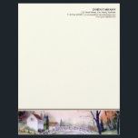 Letterhead Arched Bridge Watercolor Painting<br><div class="desc">Designed based on watercolor painting of Arched Bridge by Farida Greenfield. A beautiful autumn scene in New England with a wooden arched bridge by Mount Desert Island Museum in Maine, stretching on the foreground and a lovely white house on the riverside surrounded by colorful autumn trees and misty background, such...</div>