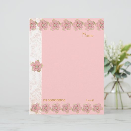 Letterhead Flower Jewel Pink Border 2 (Standing Front)