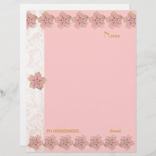 Letterhead Flower Jewel Pink Border 2 (Front/Back)
