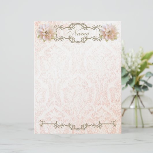 Letterhead Old Pink Lotus Flower Paper Gold Pearl (Standing Front)