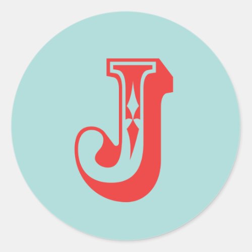 LetterI J carnival style monogram initial favor Classic Round Sticker