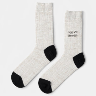 Lettering black on linen, Happy Wife Happy Life Socks