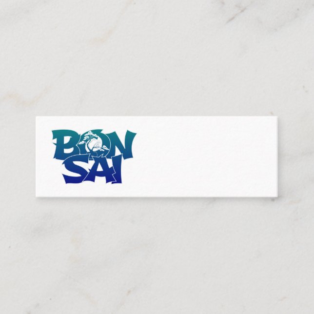 Lettering 'BONSAI' with bonsai tree Mini Business  Card (Front)