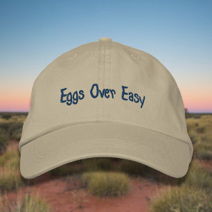 Lettering Eggs Over Easy in Blue Embroidered Baseball Cap