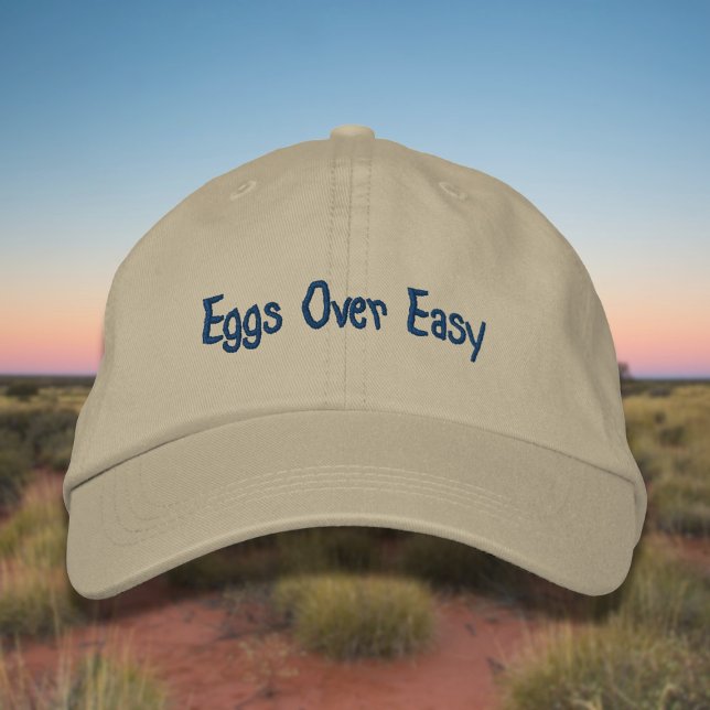 Lettering Eggs Over Easy in Blue Embroidered Baseball Cap (Creator Uploaded)