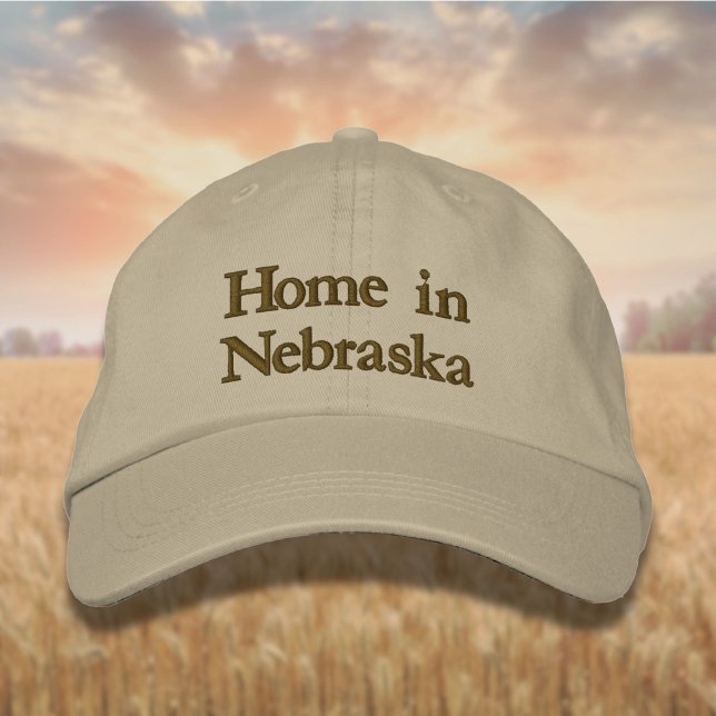 Lettering Home in Nebraska in Golden Brown Embroidered Baseball Cap (Creator Uploaded)