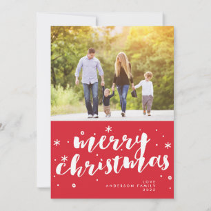 Lettering JOY Red Tag Merry Christmas Photo Holiday Card
