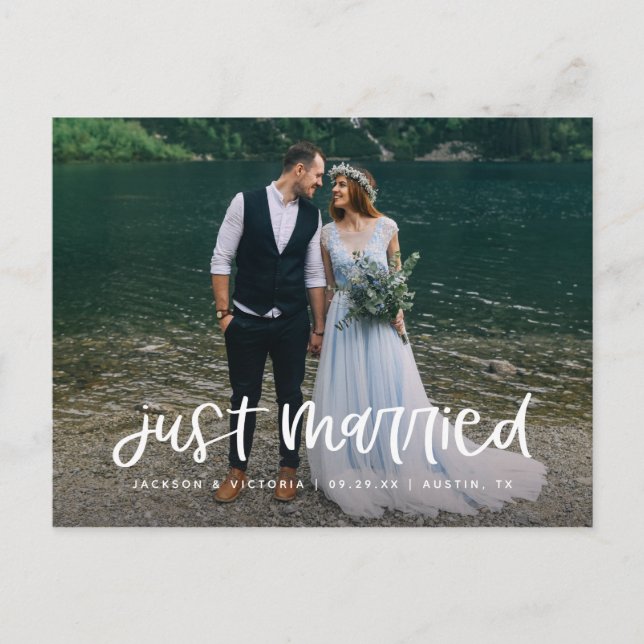 Lettering Just Married Elopement Postcard (Front)