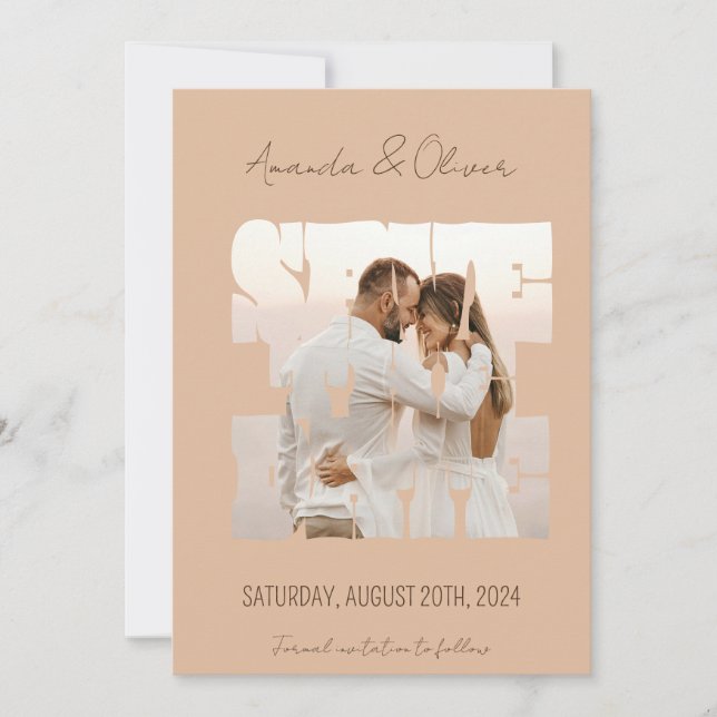 Lettering Love Story Photo Wedding Save The Date (Front)