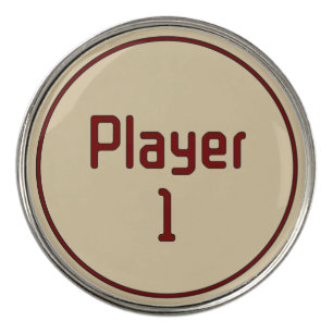 Lettering Player 1 in Deep Red on Beige Golf Ball Marker