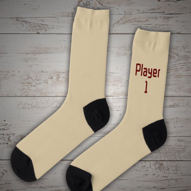 Lettering Player 1 in Deep Red on Beige Socks (Creator Uploaded)
