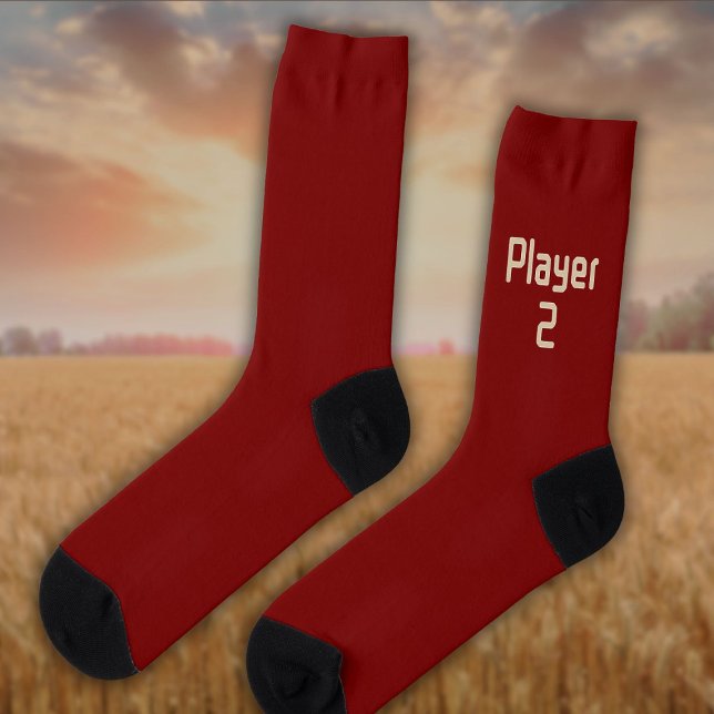 Lettering Player 2 in Beige on Deep Red Socks (Creator Uploaded)