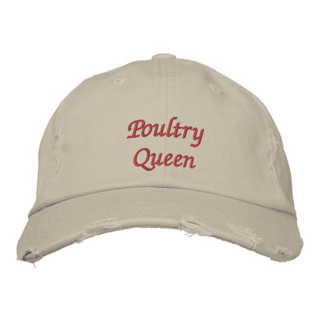 Lettering Poultry Queen in strawberry red Embroidered Baseball Cap (Front)