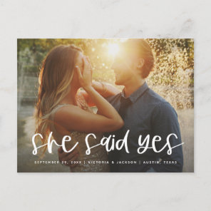 Lettering She Said Yes Save the Date Postcard