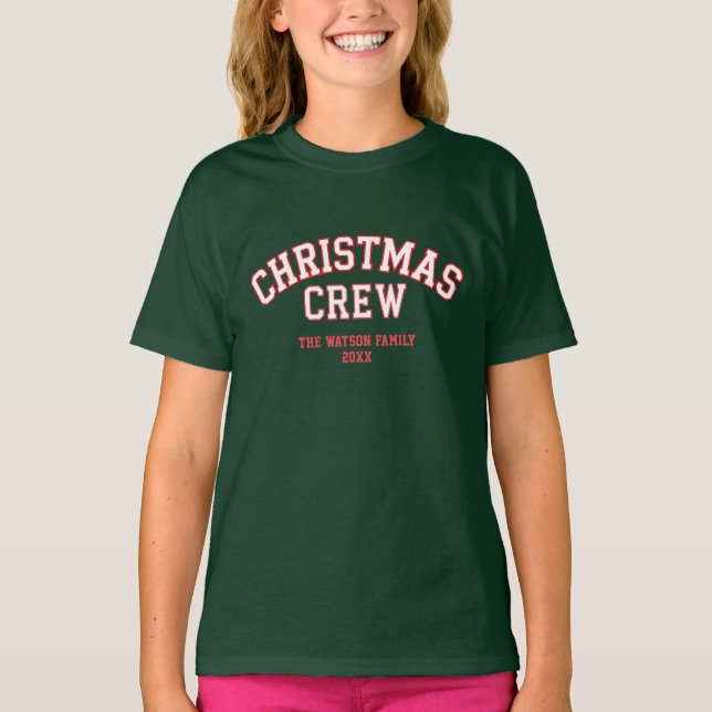 Letterman Christmas Crew Collegiate Family Name T-Shirt (Front)