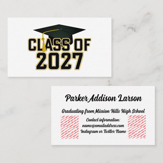 Letterman Class of 2027 Graduation Business Card (Front/Back)