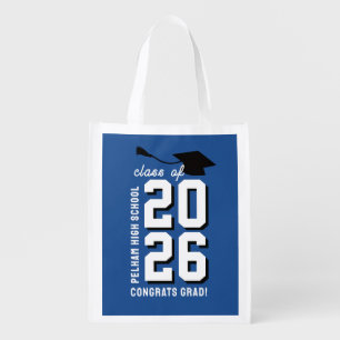 LETTERMAN GRAD BLUE Custom Reusable Party Favor Grocery Bag