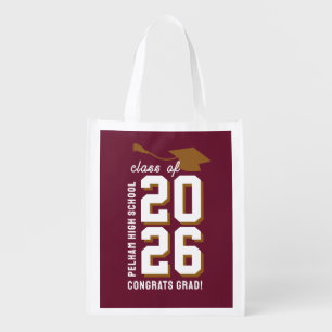 LETTERMAN GRAD Maroon Custom Reusable Party Favor Grocery Bag