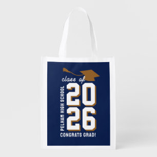 LETTERMAN GRAD NAVY Custom Reusable Party Favor Grocery Bag