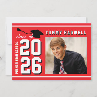 LETTERMAN GRAD School Colors RED  Invitation