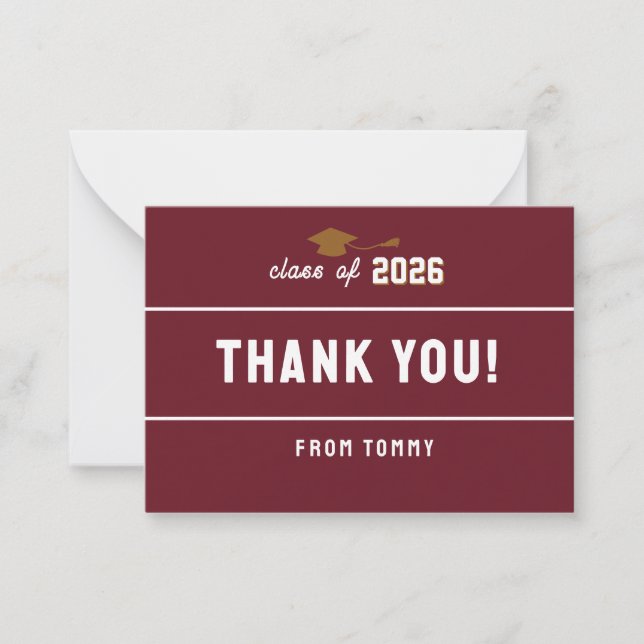Letterman Graduation Maroon  Note Card (Front)
