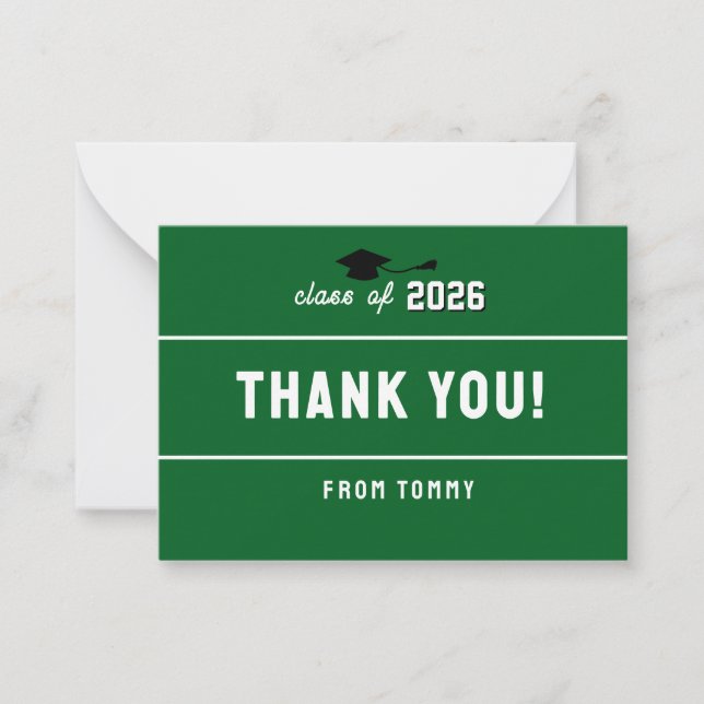 Letterman Graduation School Colors Green Note Card (Front)