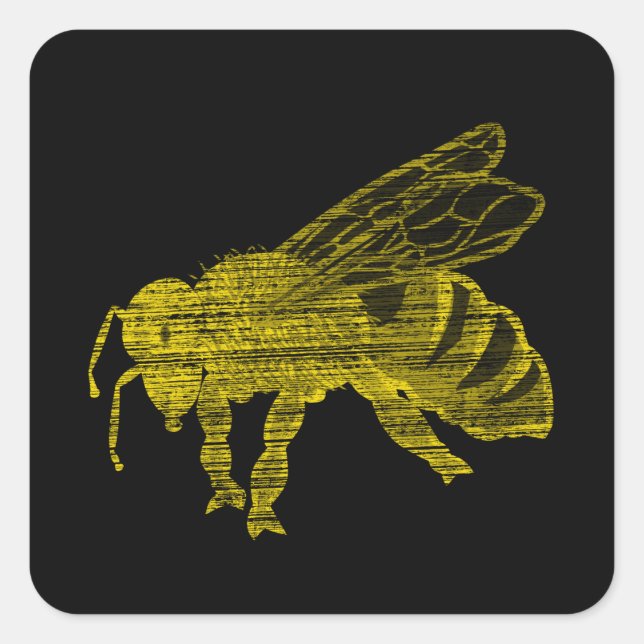 Letterpress Bee Square Sticker (Front)