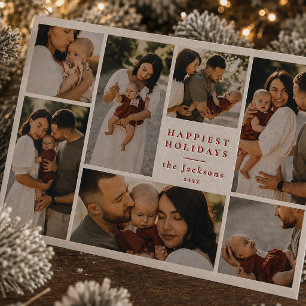 Letterpress Boho Minimal Christmas 7 Photo Collage Cards