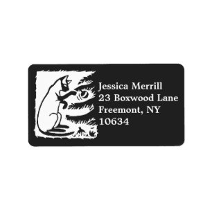 Letterpress cat Christmas tree return address Label