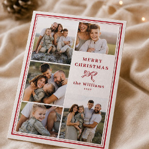Letterpress Classic Bow Merry Christmas 5 Photo Cards