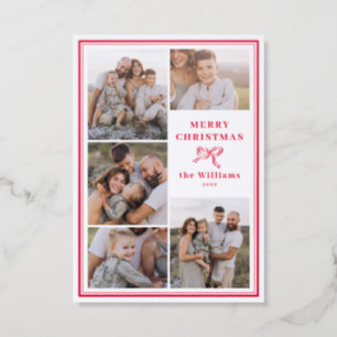 Letterpress Classic Bow Merry Christmas 5 Photo Letterpress Photo Cards